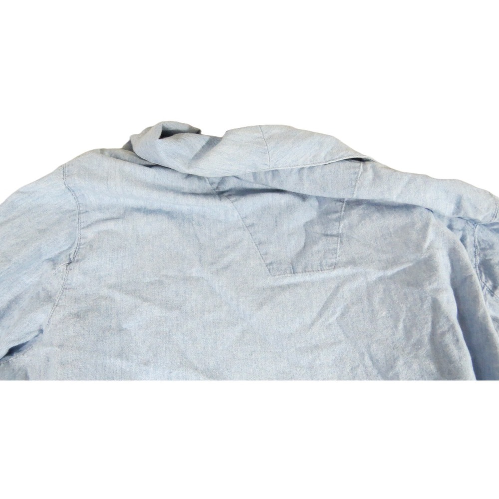 VTG 90s Club Room Robe Men M Blue Cotton Chambray Long Sleeve Bathrobe Lounge - Picture 9 of 14